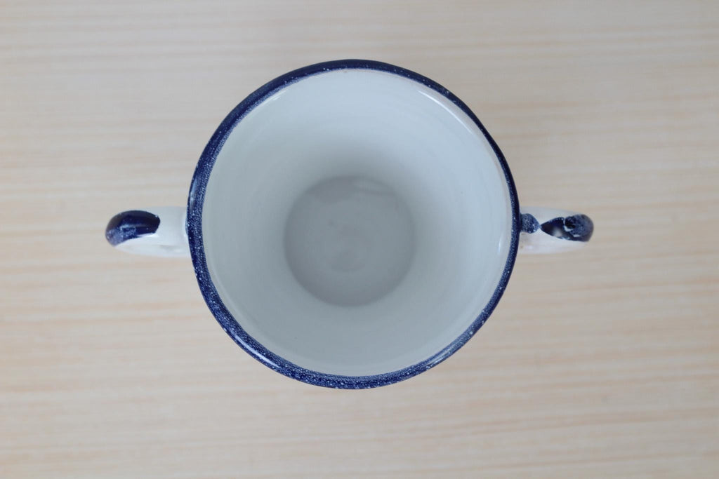 Vintage Italian Majolica Pottery Loving Cup with Hand-Painted Bird Motif