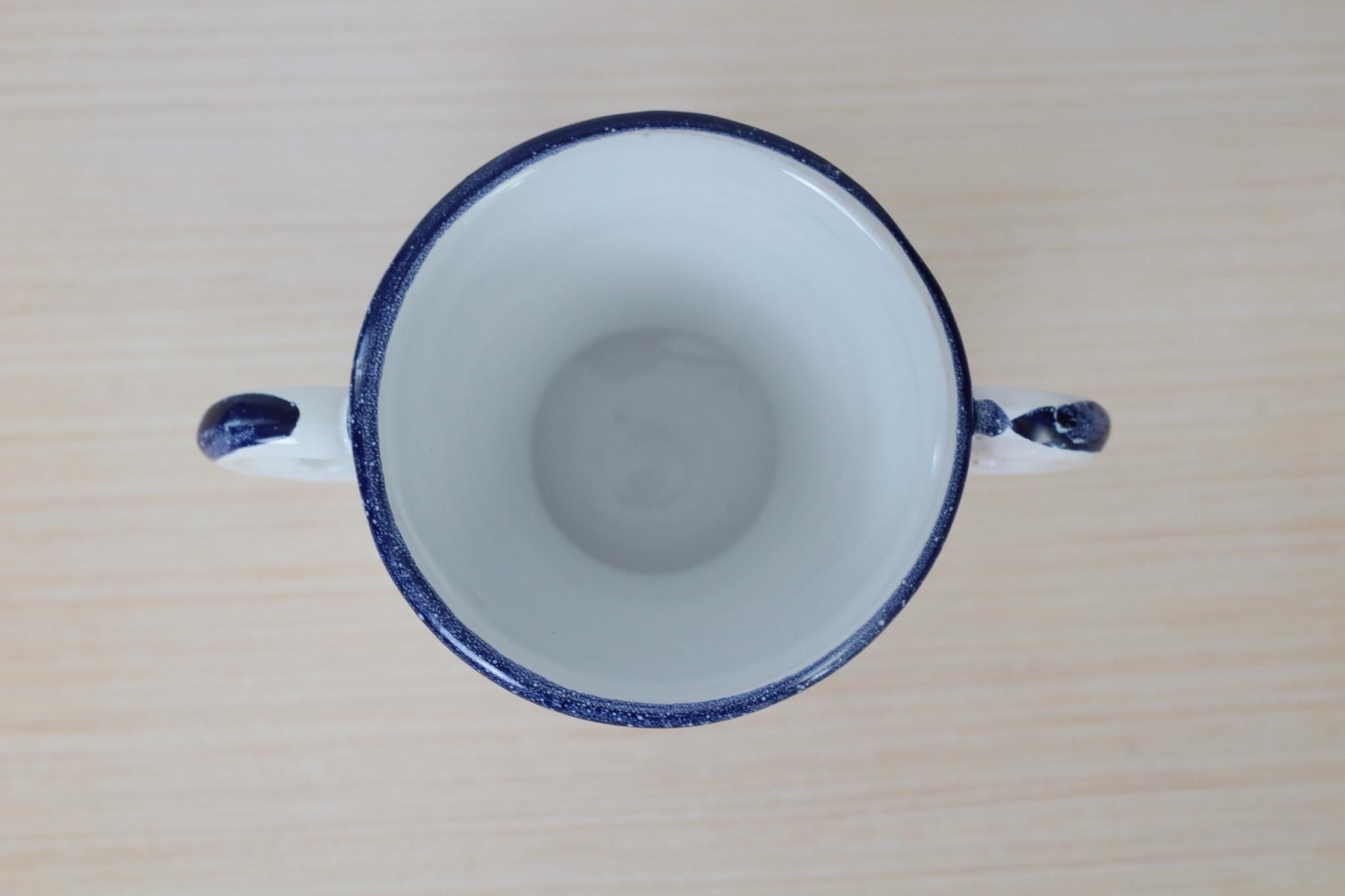 Vintage Italian Majolica Pottery Loving Cup with Hand-Painted Bird Motif