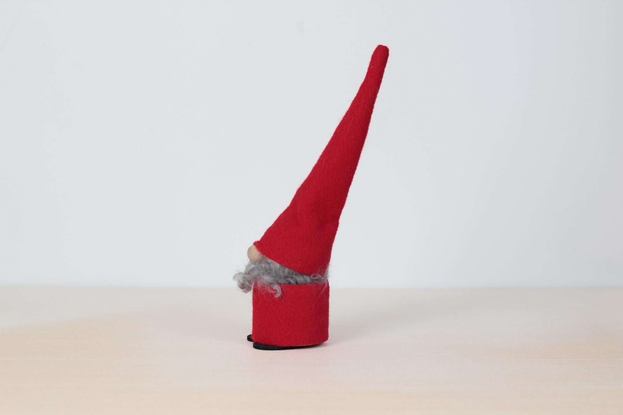 Vintage Swedish Tomte Gnome 10.5" Tall w/ Wooden Heart Feet, Scandinavian Christmas Decor