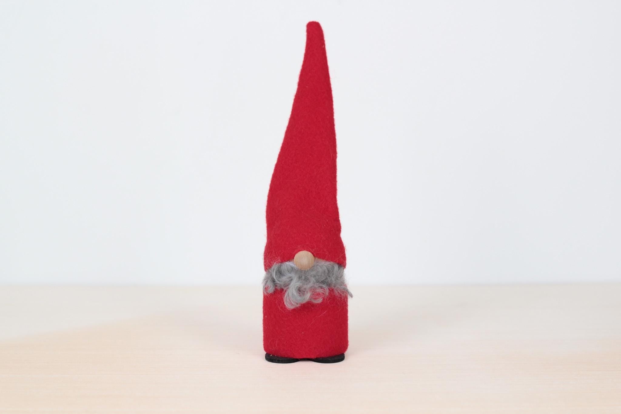 Vintage Swedish Tomte Gnome 10.5" Tall w/ Wooden Heart Feet, Scandinavian Christmas Decor