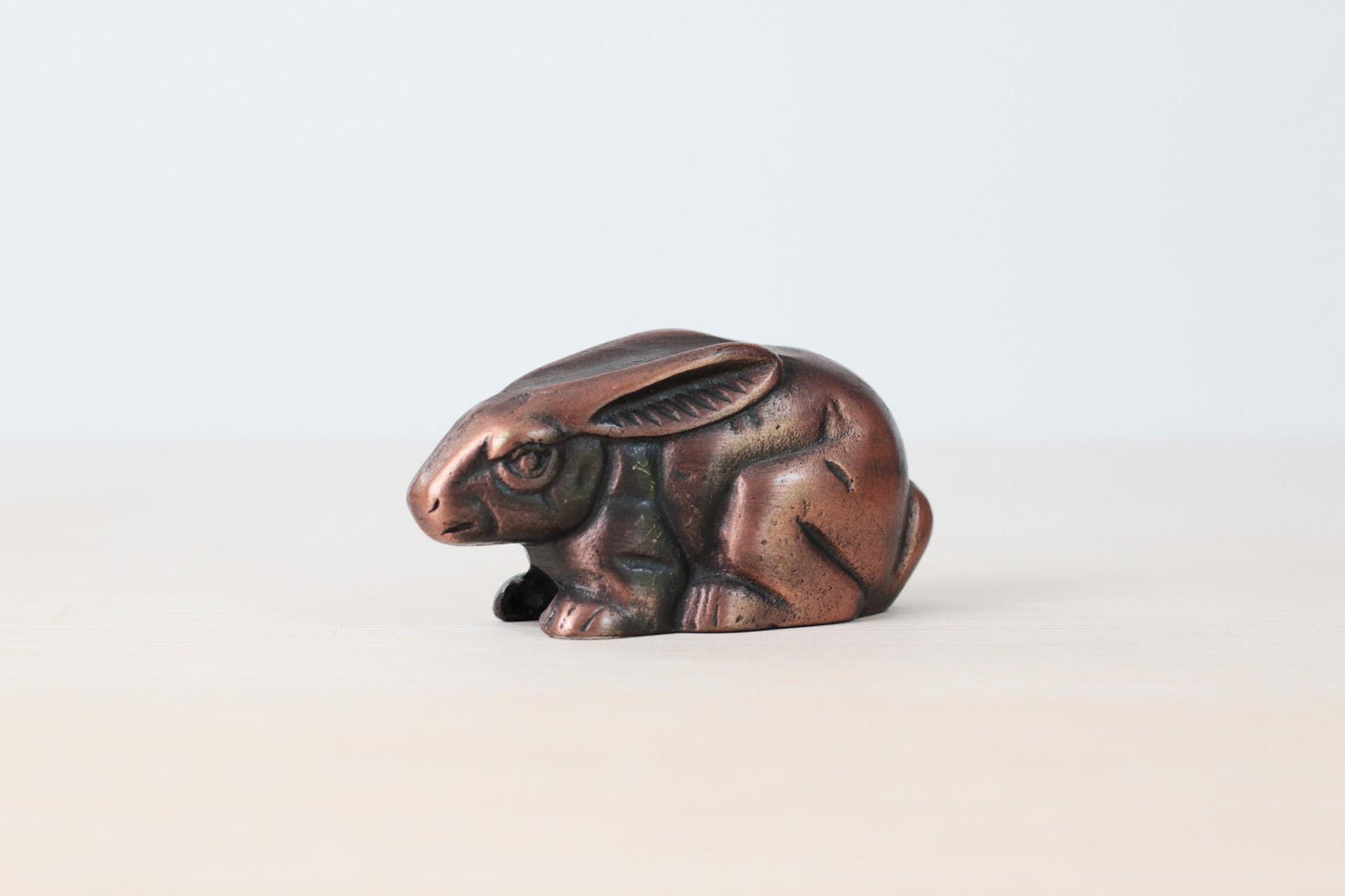 Vintage Copper-Tone Cast Metal Bunny Rabbit Figurine