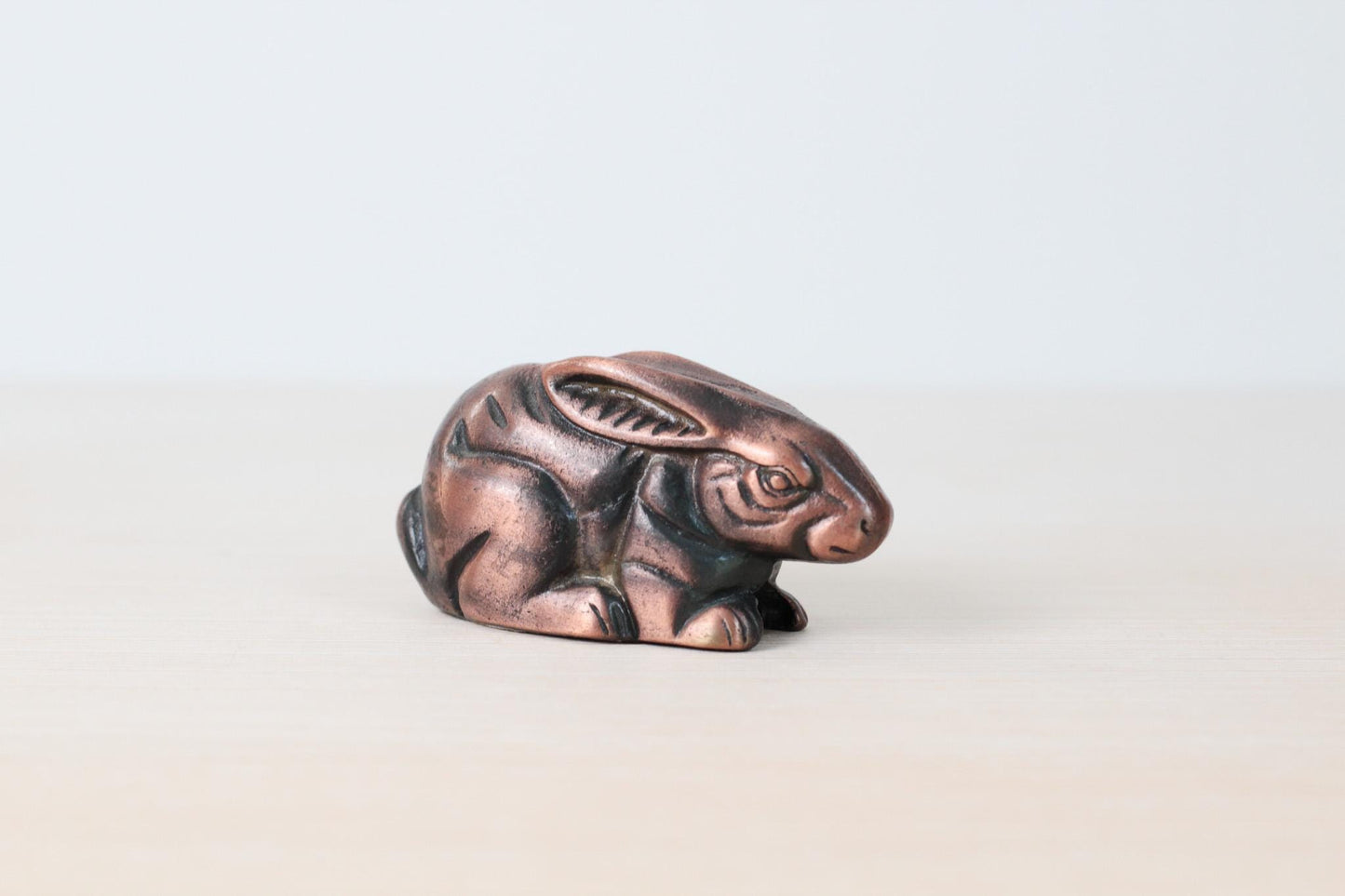 Vintage Copper-Tone Cast Metal Bunny Rabbit Figurine