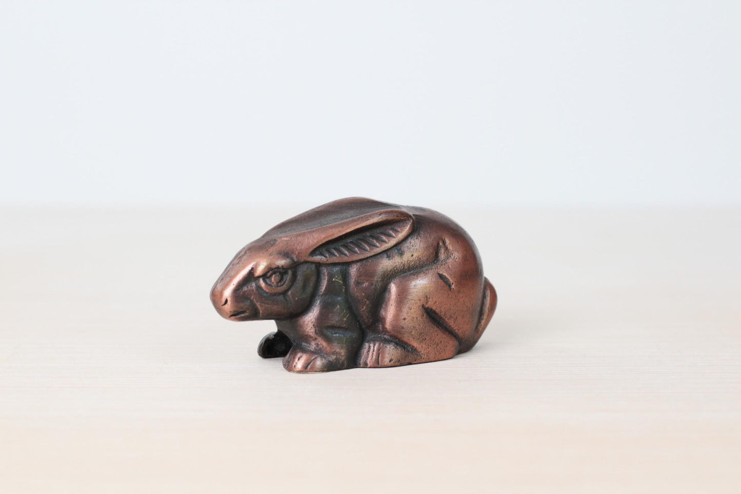 Vintage Copper-Tone Cast Metal Bunny Rabbit Figurine
