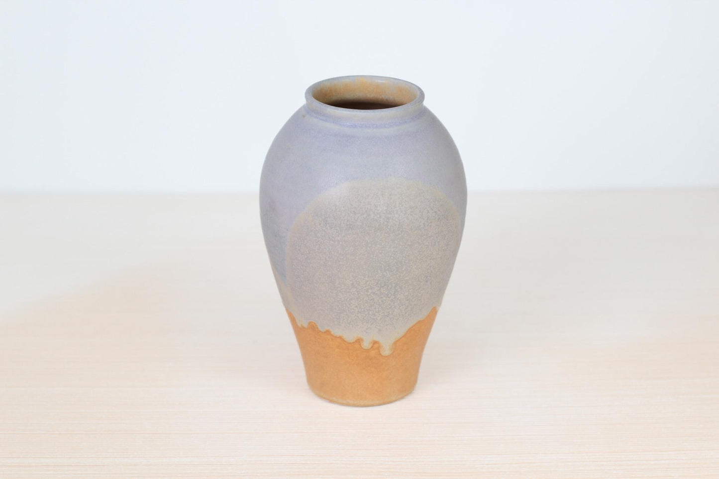 Vintage Handmade Studio Pottery Vase in Pastel Lavender and Orange | Signed by Artist