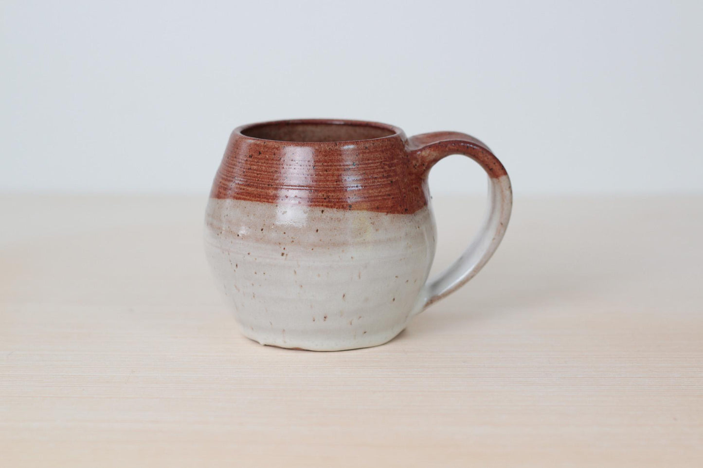 Vintage Handmade Studio Pottery Mug in Speckled Cream and Brown Glaze, Signed by Artist