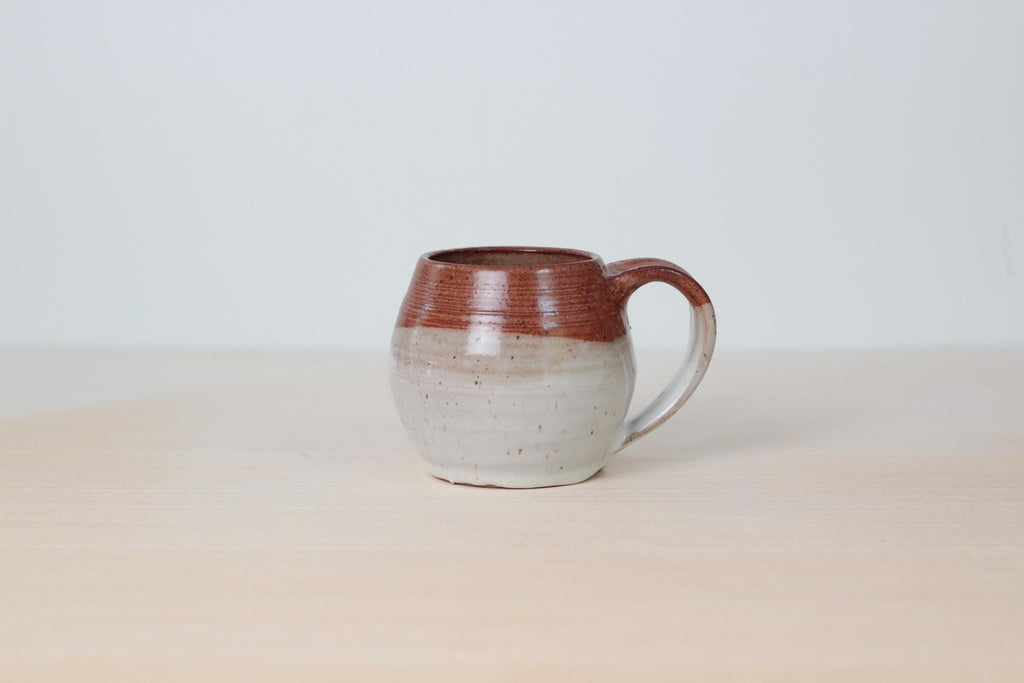 Vintage Studio Pottery Mug in Speckled Cream and Brown Glaze, Signed by Artist