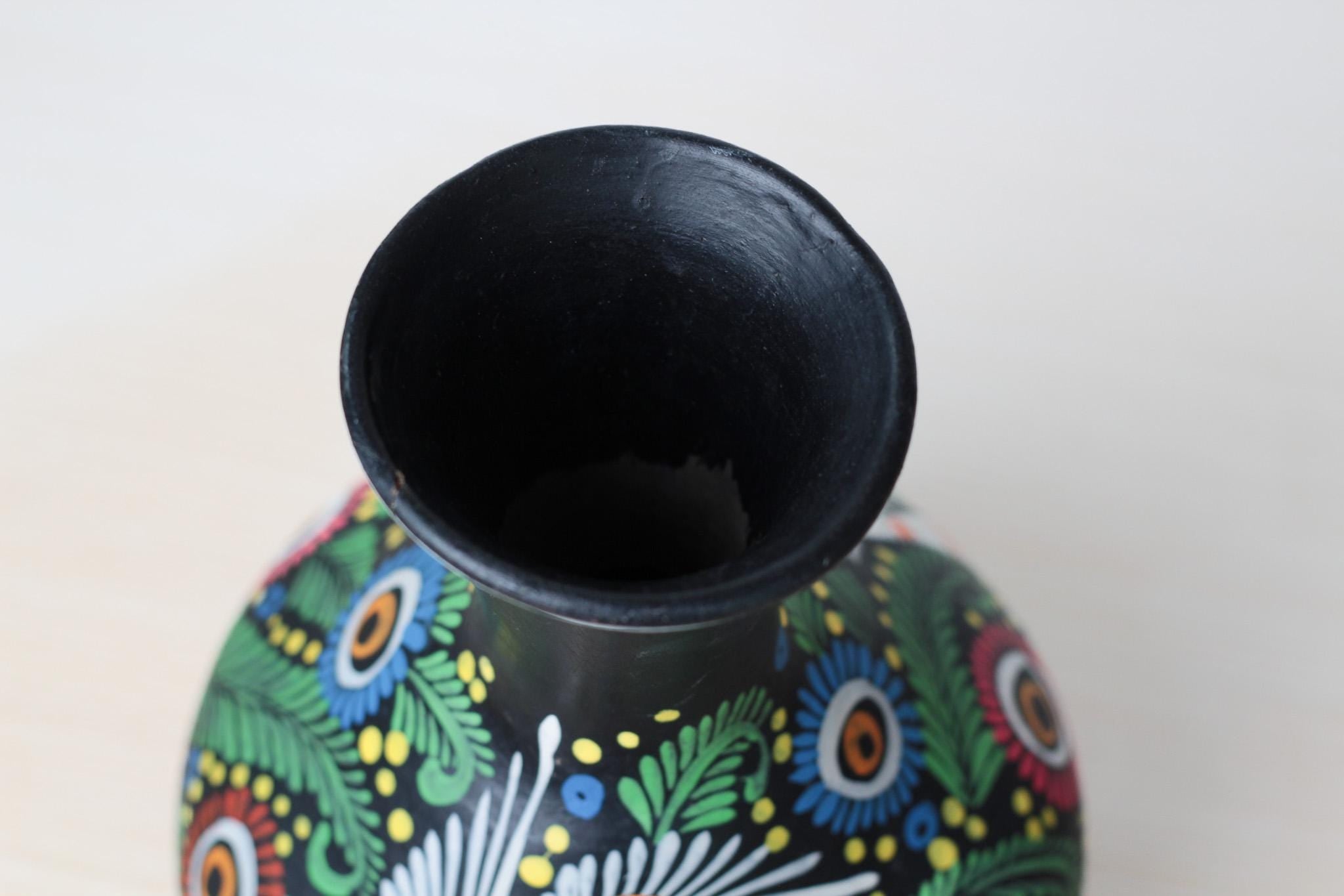 Vintage Large Hand-Painted Mexican Ceramic Vase with Bird and Floral Motifs