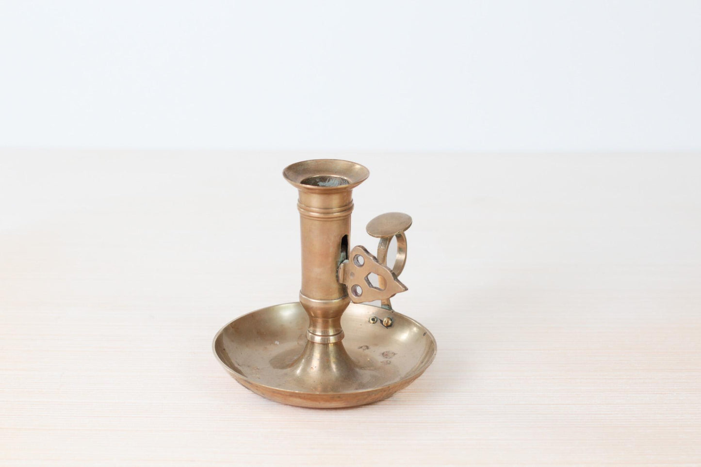 Vintage Brass Chamberstick Candle Holder with Adjustable Height Mechanism