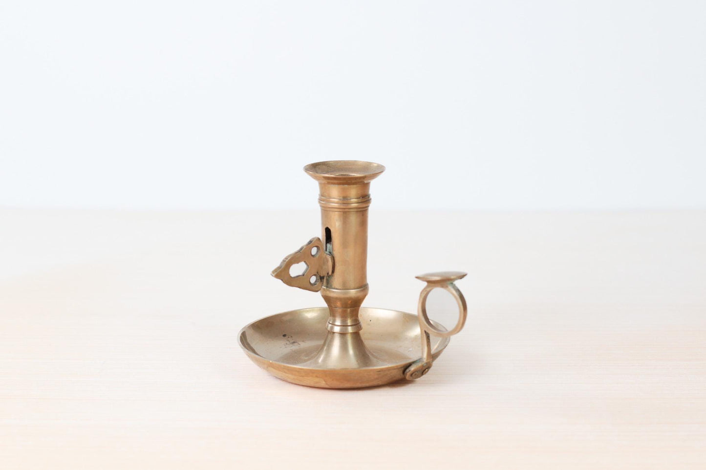 Vintage Brass Chamberstick Candle Holder with Adjustable Height Mechanism
