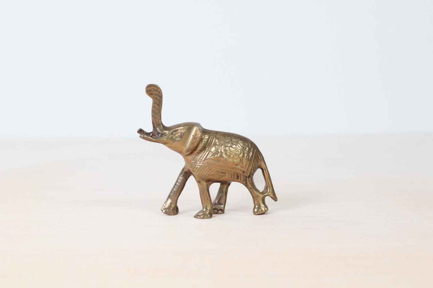 Vintage Solid Brass Elephant Figurine with Raised Trunk