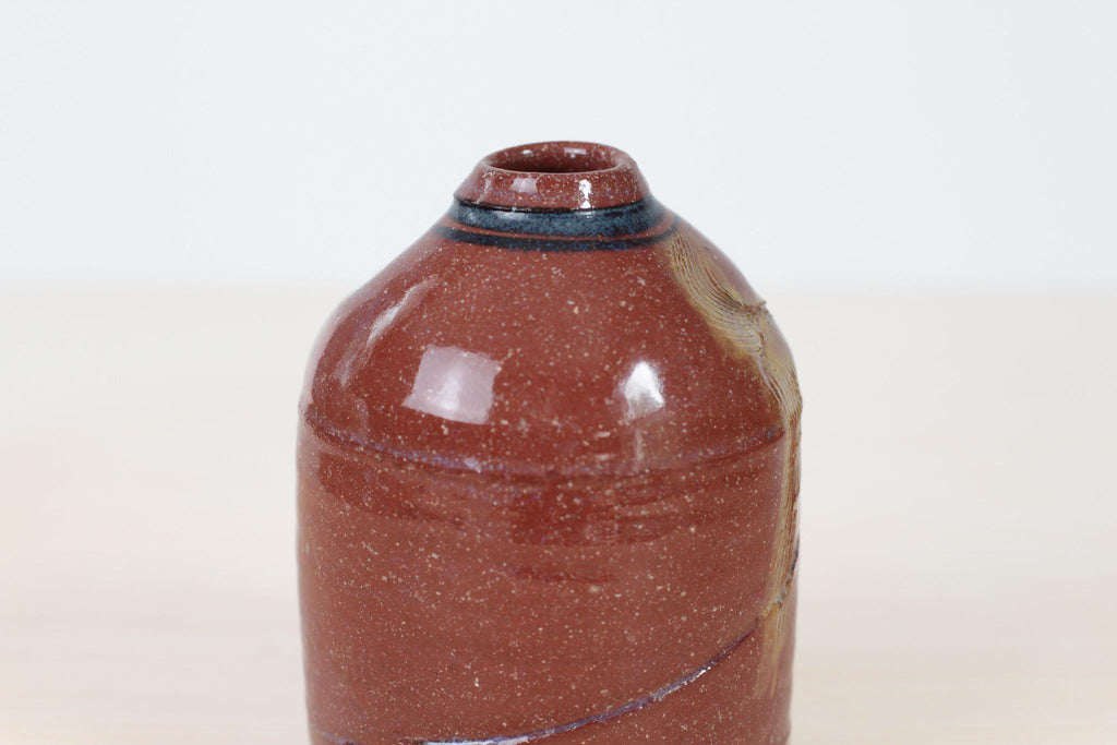 Vintage Studio Pottery Bud Vase in Red Stoneware Clay, Signed by Maker