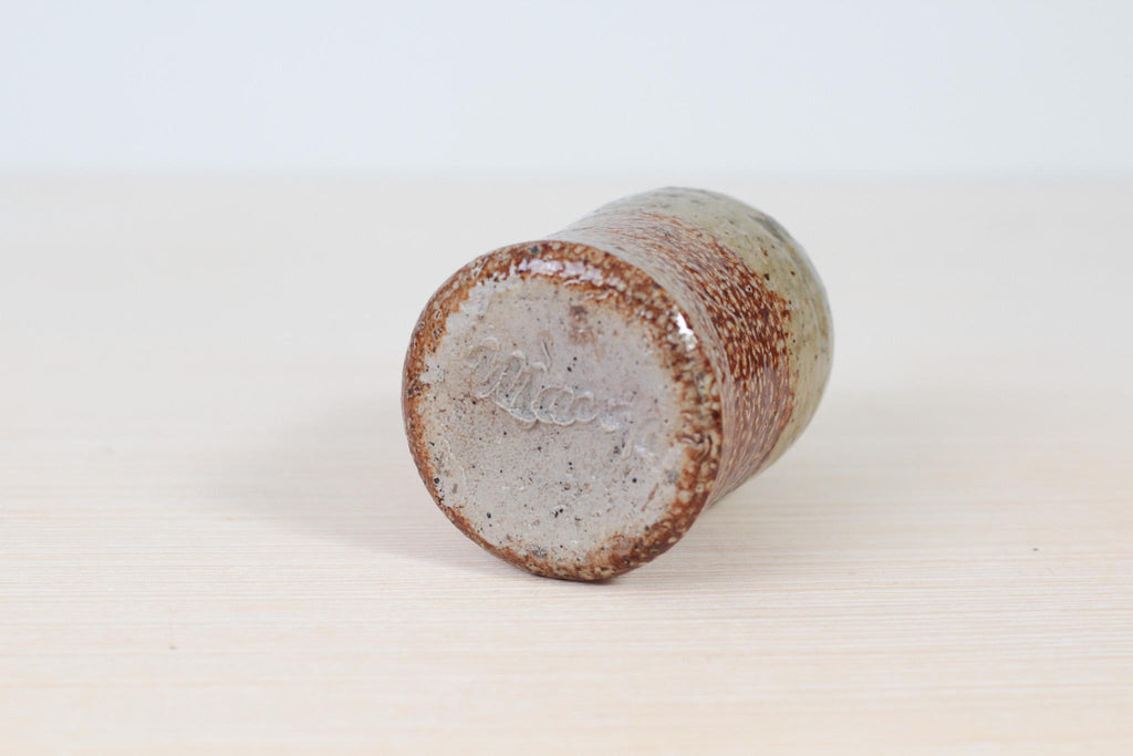 Vintage Studio Pottery Speckled Stoneware Small Bud Vase, Signed by Maker