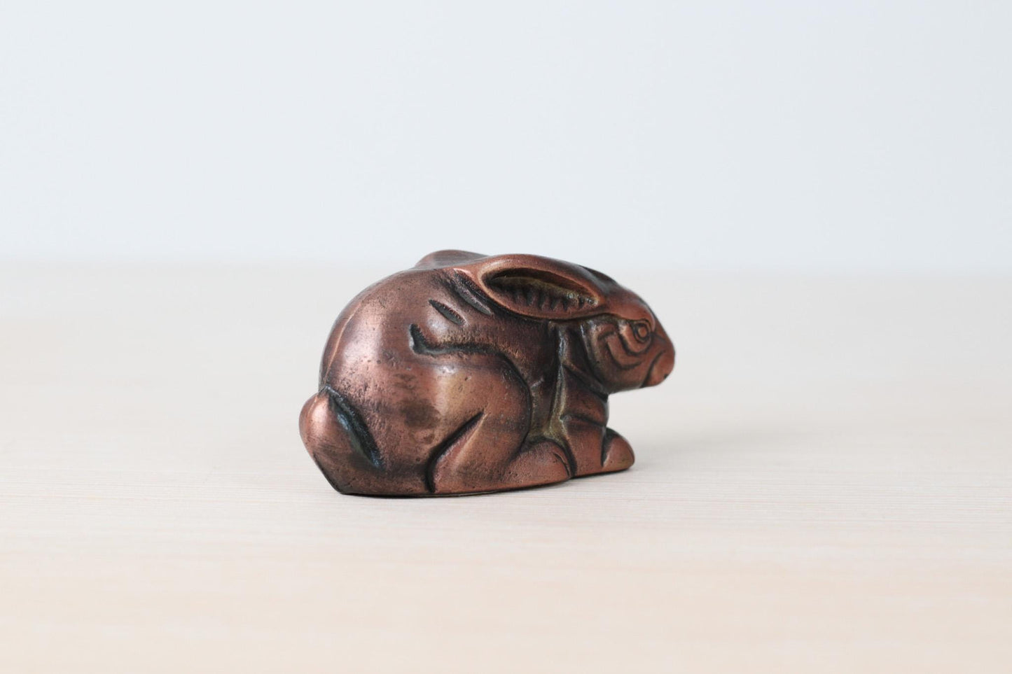 Vintage Copper-Tone Cast Metal Bunny Rabbit Figurine