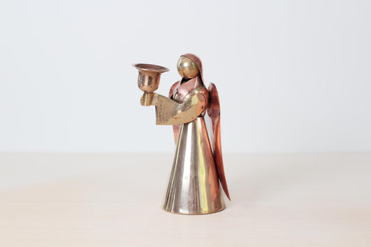 Vintage Brass & Copper Angel Candle Holder, Mid-Century Modern Christmas Decor