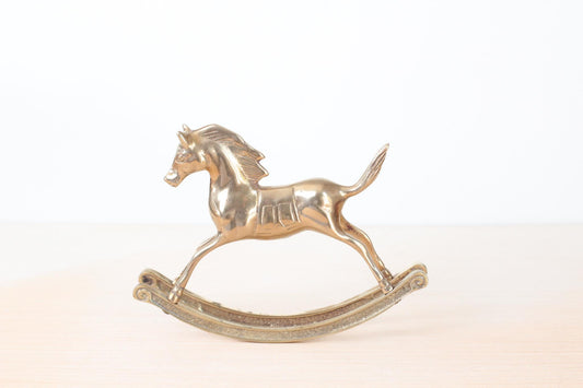 Vintage Solid Brass Rocking Horse, Midcentury Home Decor