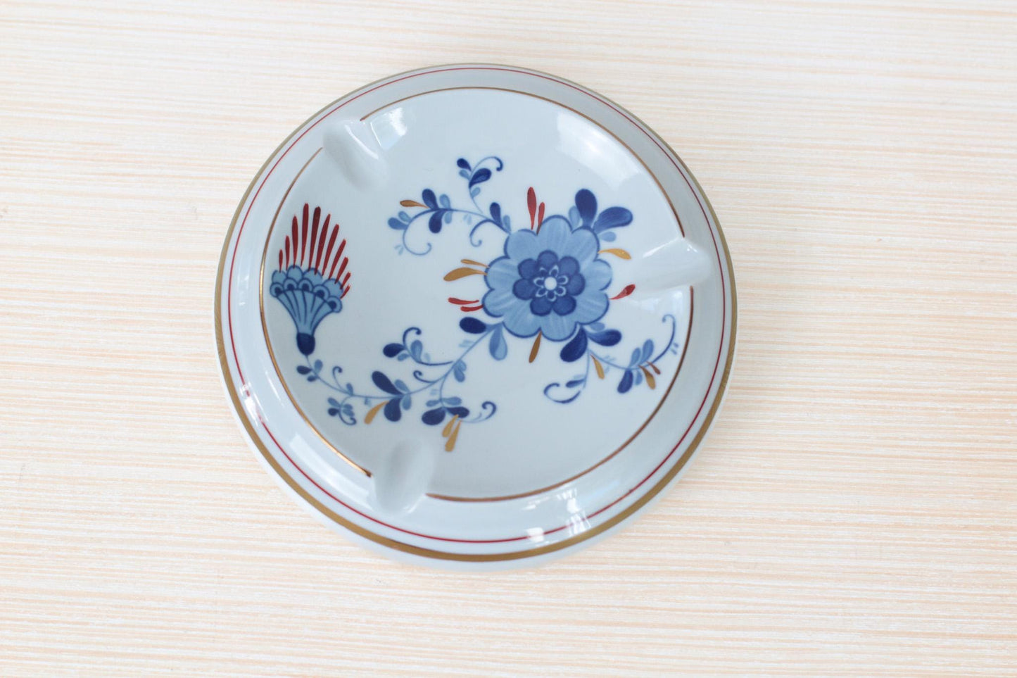 Vintage West German Porcelain Ashtray with Echt Kobalt Blue Floral Motifs