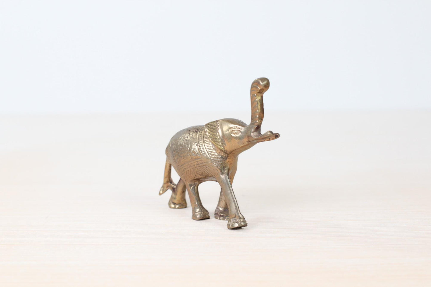 Vintage Solid Brass Elephant Figurine with Raised Trunk