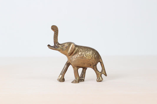Vintage Solid Brass Elephant Figurine with Raised Trunk