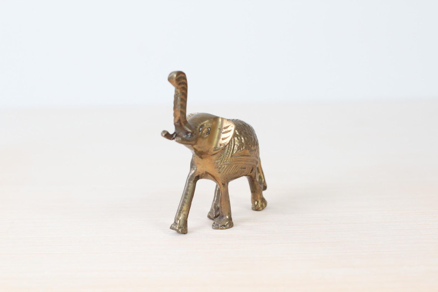 Vintage Solid Brass Elephant Figurine with Raised Trunk