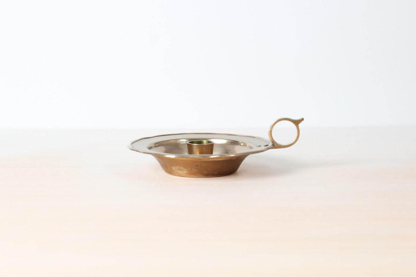 Vintage Brass Chamberstick Candle Holder with Scalloped Rim