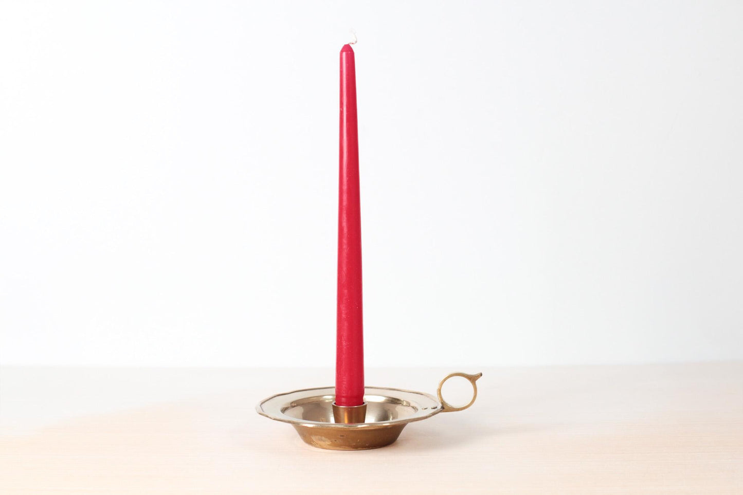 Vintage Brass Chamberstick Candle Holder with Scalloped Rim