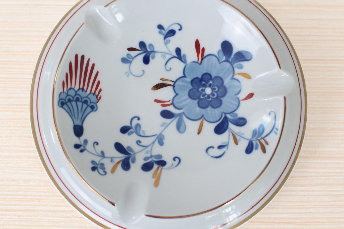 Vintage West German Porcelain Ashtray with Echt Kobalt Blue Floral Motifs