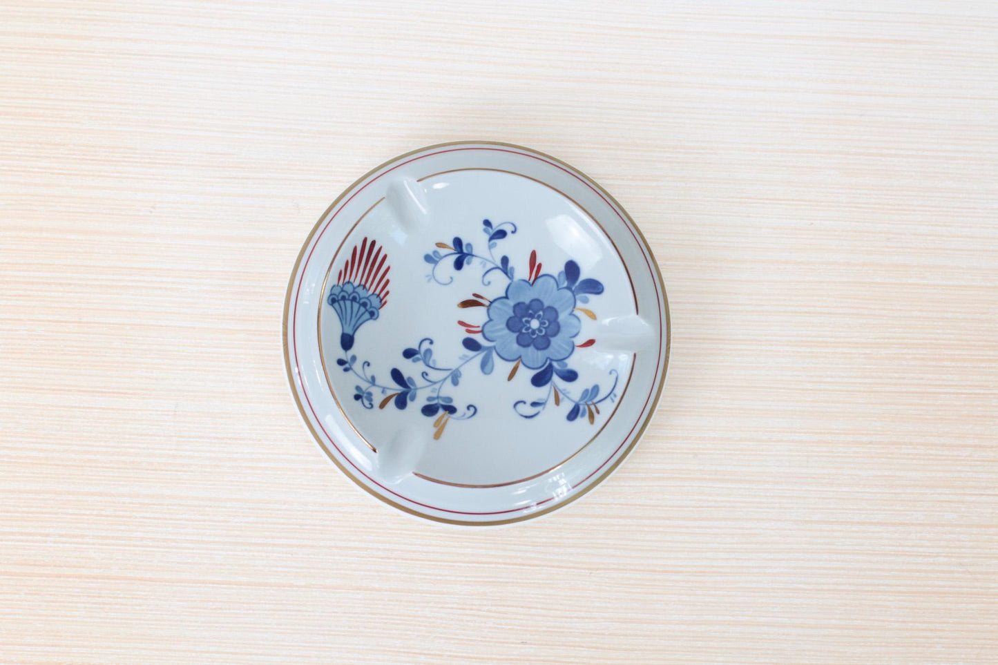 Vintage West German Porcelain Ashtray with Echt Kobalt Blue Floral Motifs