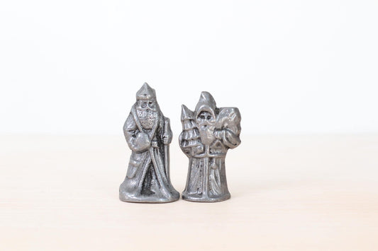 Vintage Pewter Old World Santa Miniature Figurines, Nordic Christmas Decor