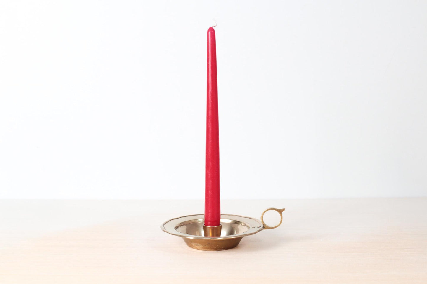 Vintage Brass Chamberstick Candle Holder with Scalloped Rim