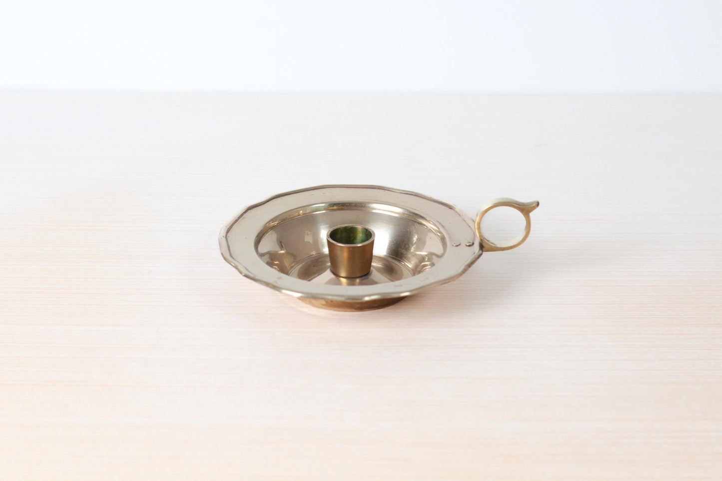 Vintage Brass Chamberstick Candle Holder with Scalloped Rim