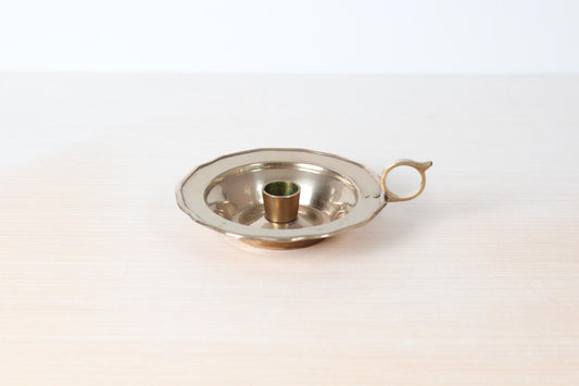Vintage Brass Chamberstick Candle Holder with Scalloped Rim