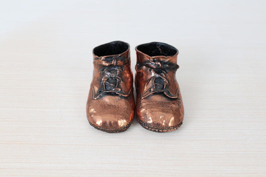 Vintage Copper Bronzed Baby Shoes, Mid-Century Nursery Decor