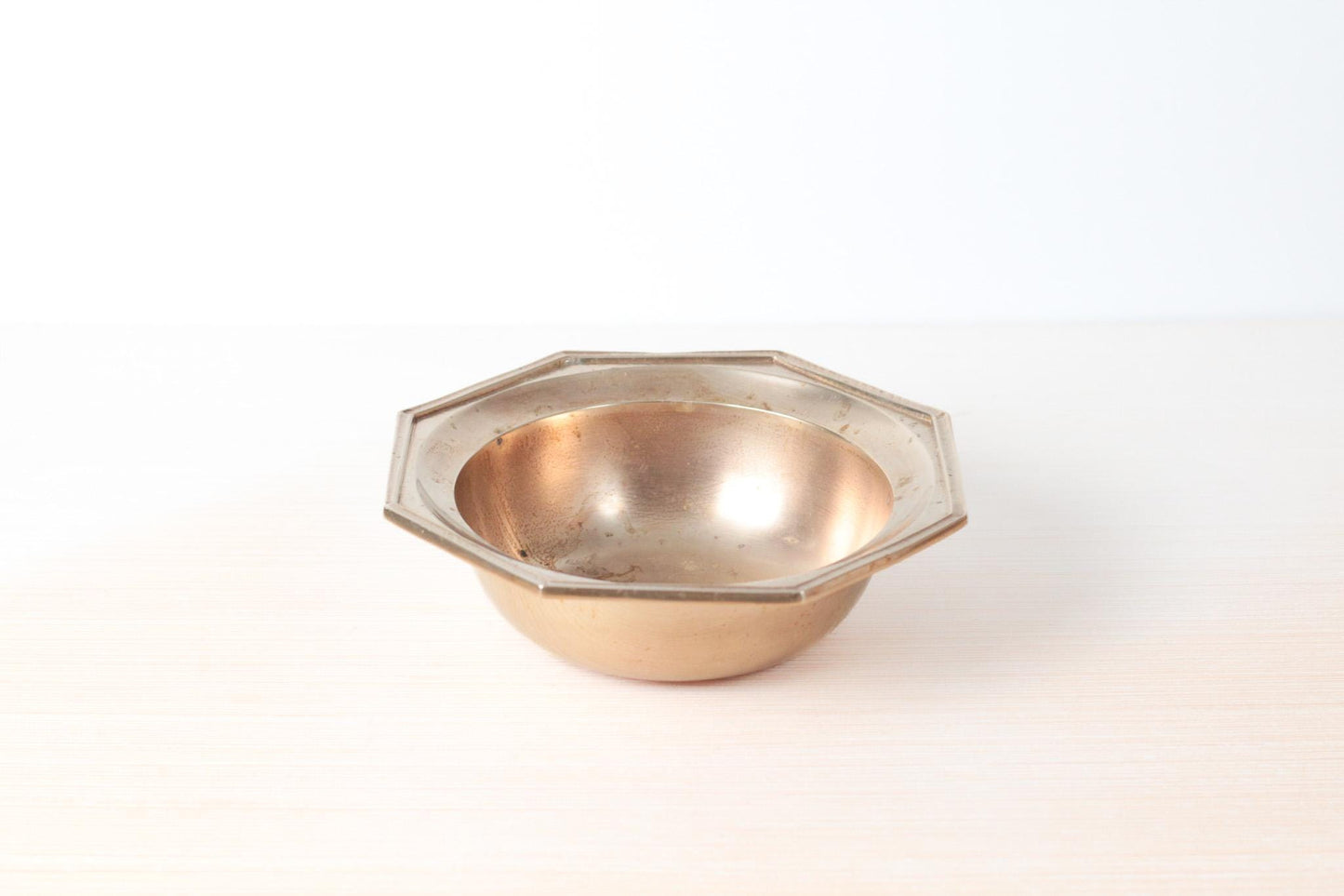 Vintage Solid Brass Bowl with Octagonal Rim | Mid-Century Catchall & Display