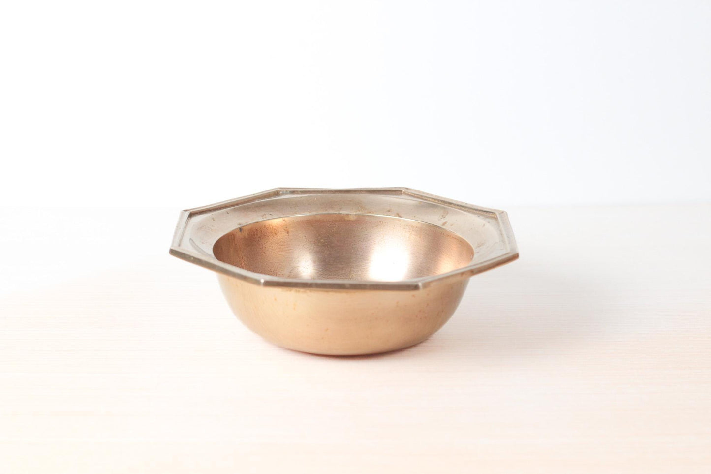 Vintage Solid Brass Bowl with Octagonal Rim | Mid-Century Catchall & Display