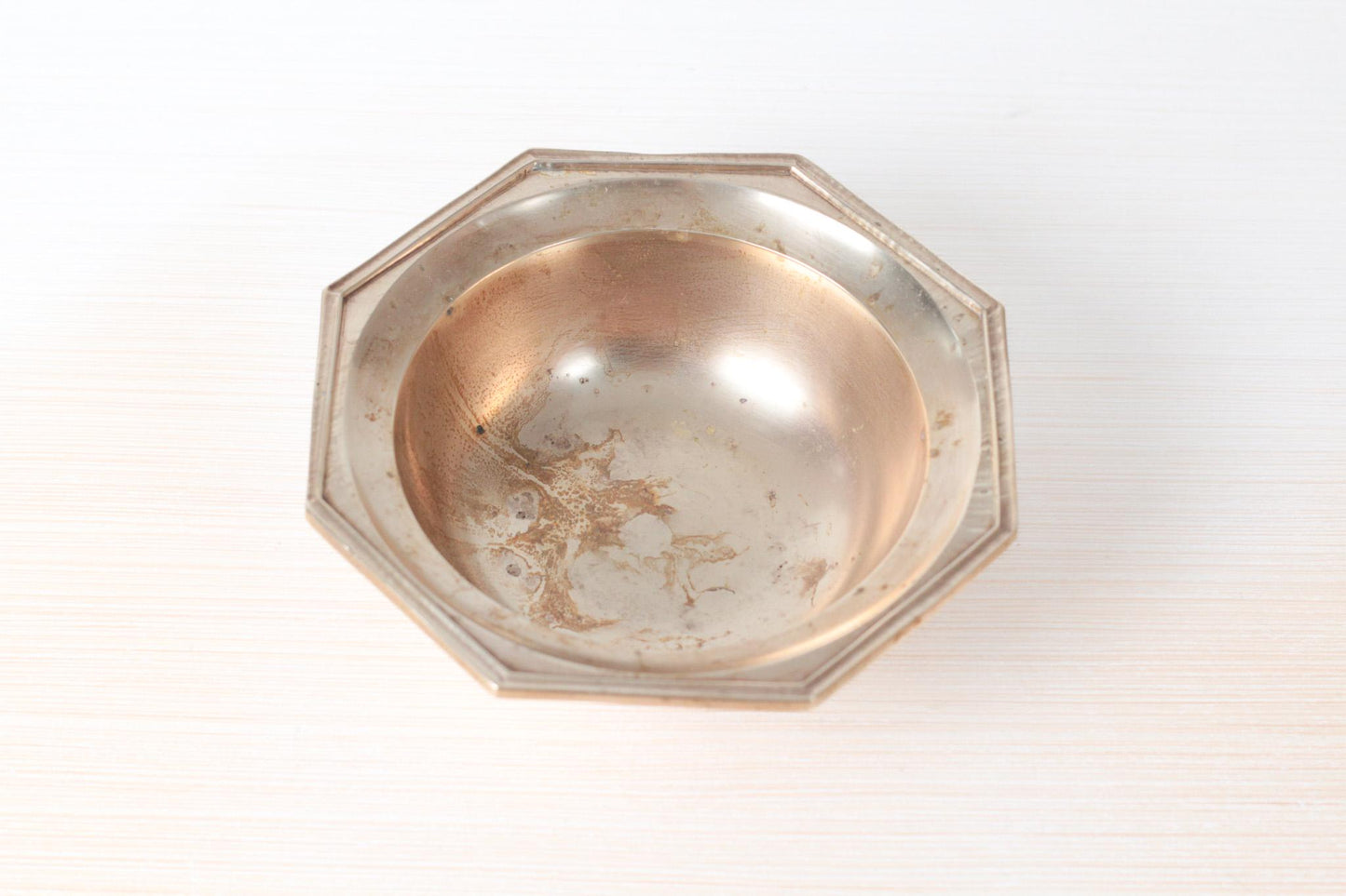 Vintage Solid Brass Bowl with Octagonal Rim | Mid-Century Catchall & Display