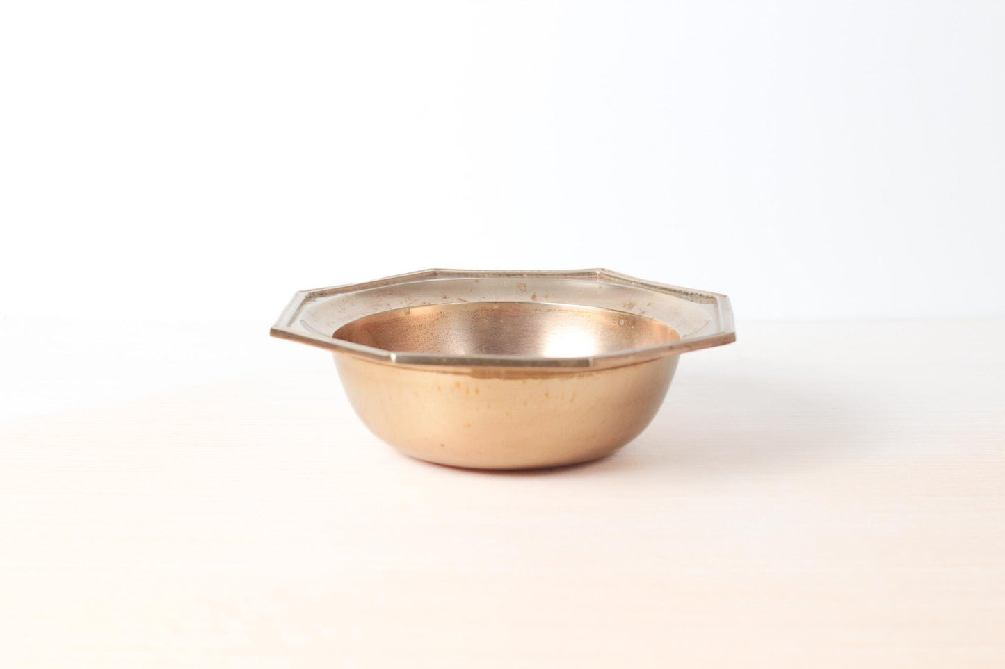 Vintage Solid Brass Bowl with Octagonal Rim | Mid-Century Catchall & Display