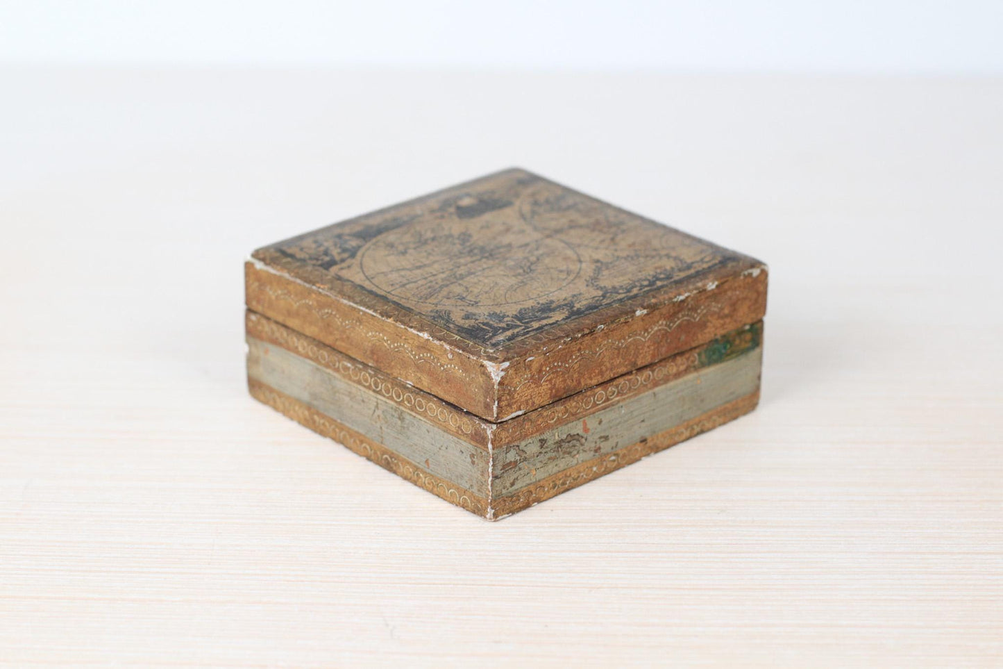 Vintage Italian Florentine Gilded Box with Antique World Map Motif