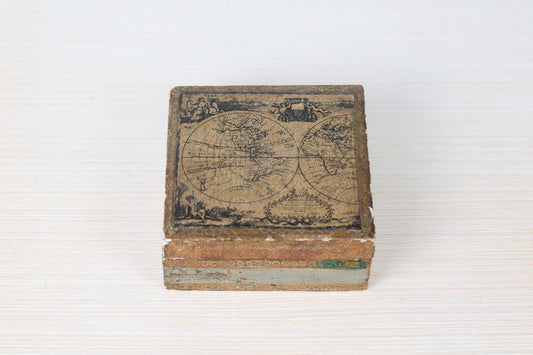 Vintage Italian Florentine Gilded Box with Antique World Map Motif