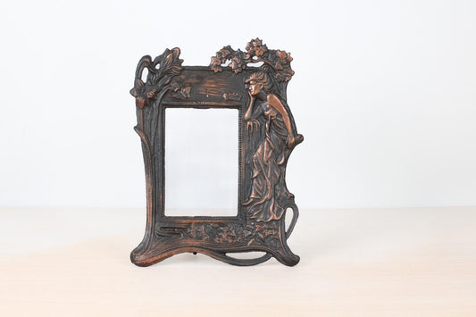 Vintage Art Nouveau–Style Cast Iron Picture Frame, Romantic Decor