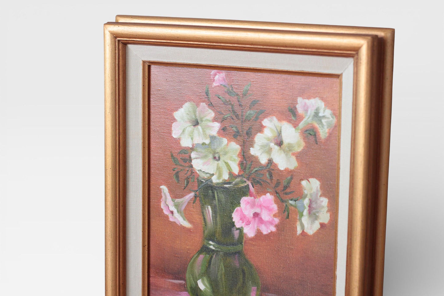 Vintage Floral Still Life Oil Painting in Gilt Wood Frame | Original Wall Art