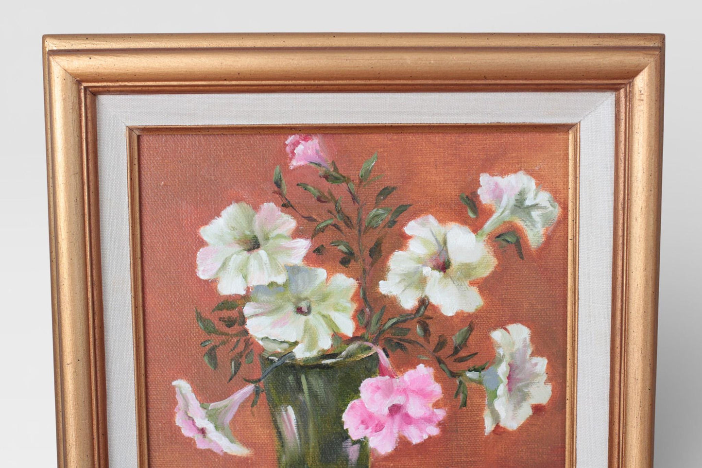 Vintage Floral Still Life Oil Painting in Gilt Wood Frame | Original Wall Art