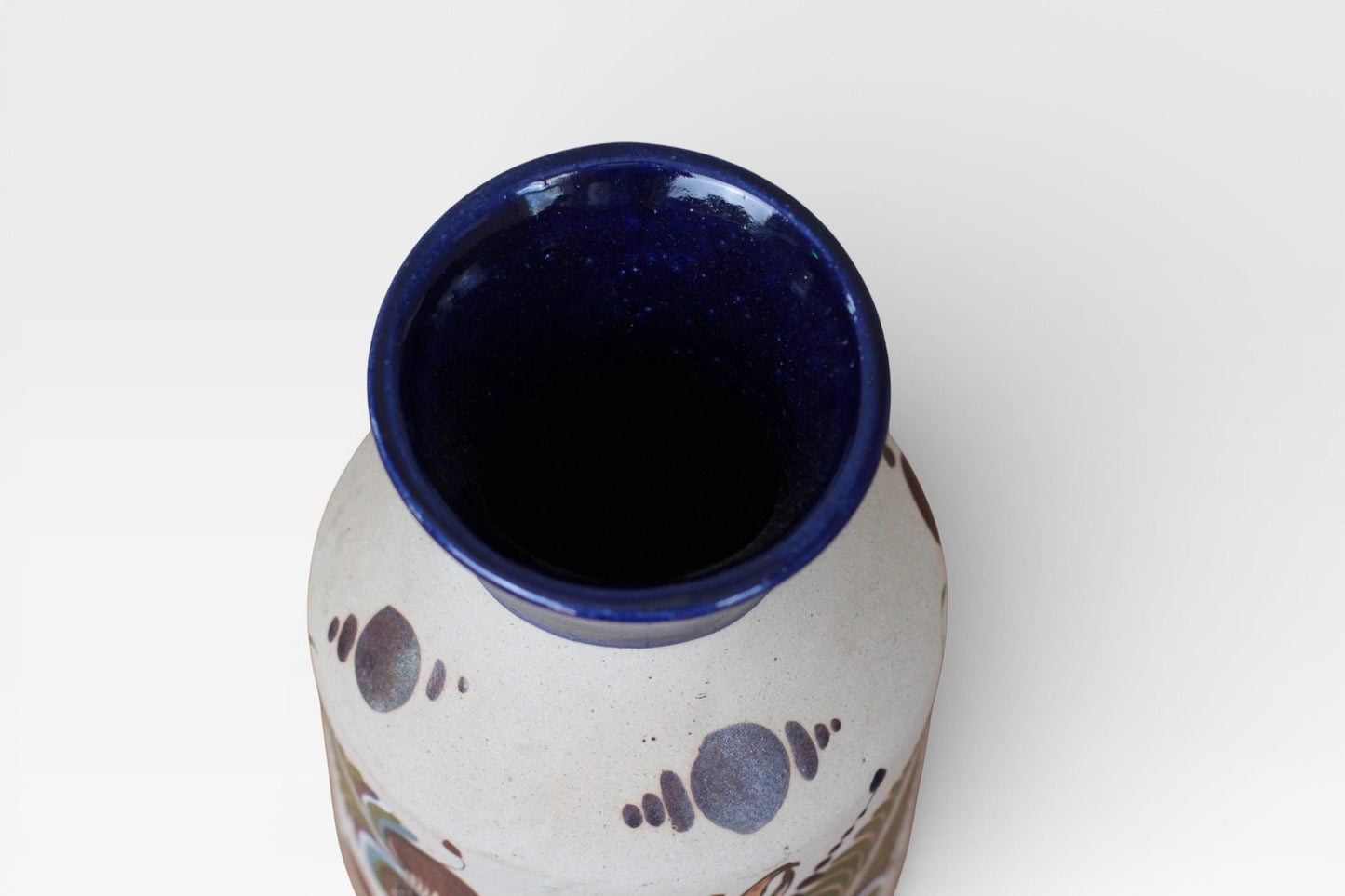 Vintage Hand-Painted Mexican Stoneware Vase with Toucan Motif | Latin American Folk Art
