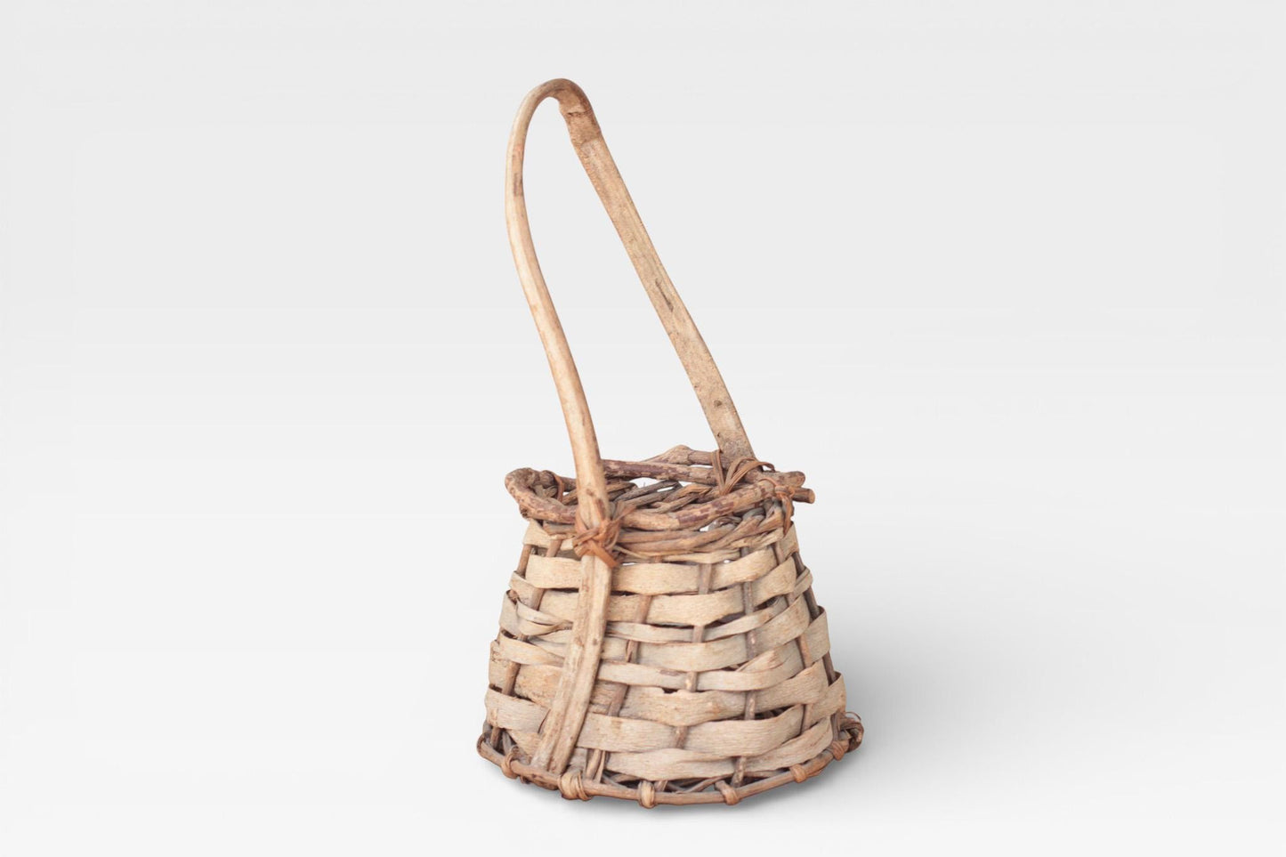 Vintage Handwoven Primitive Basket with Handle