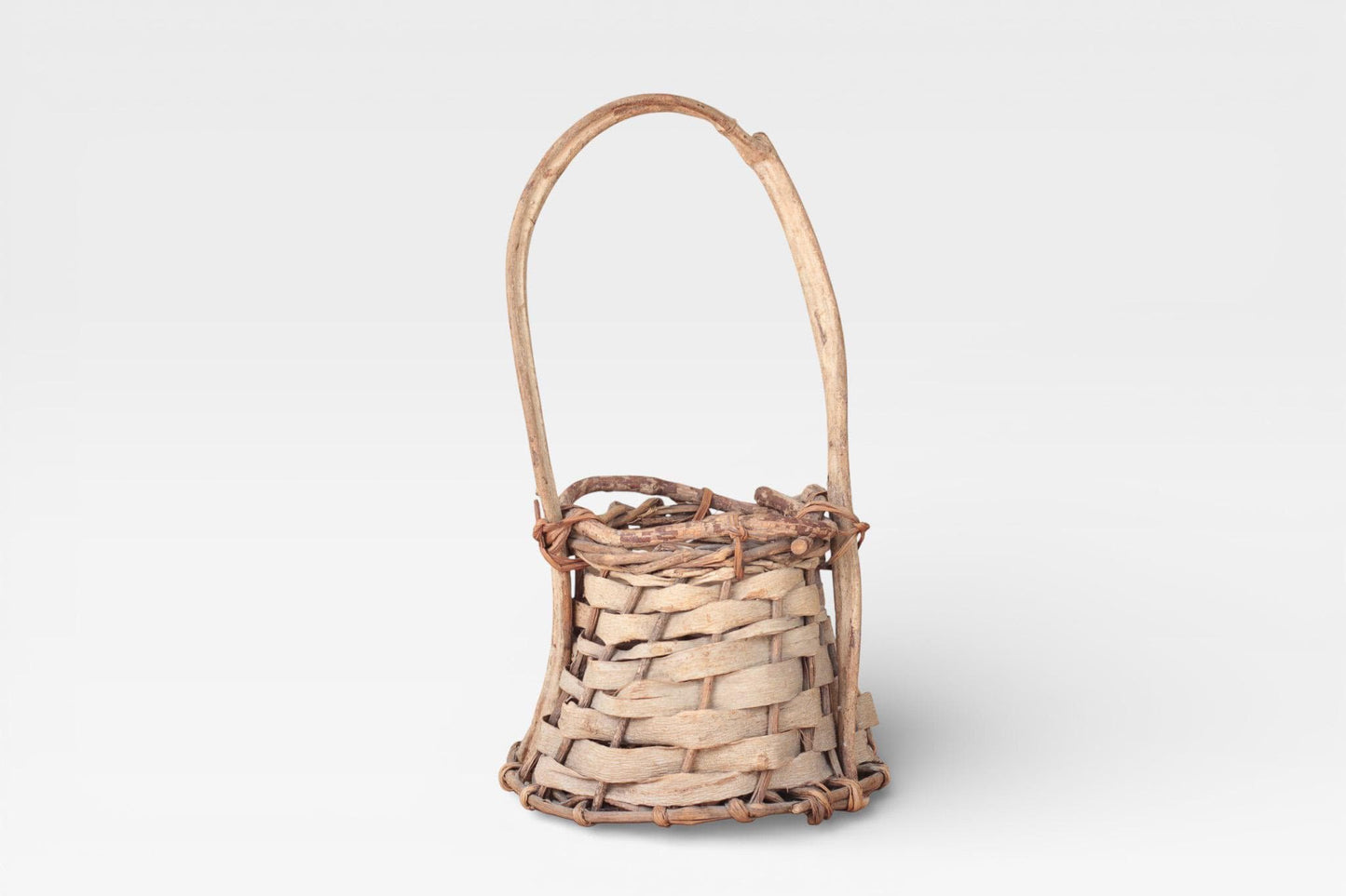 Vintage Handwoven Primitive Basket with Handle