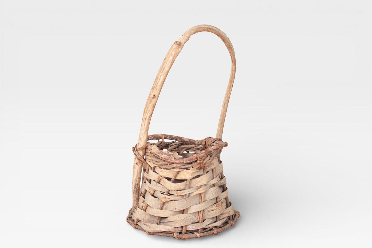 Vintage Handwoven Primitive Basket with Handle