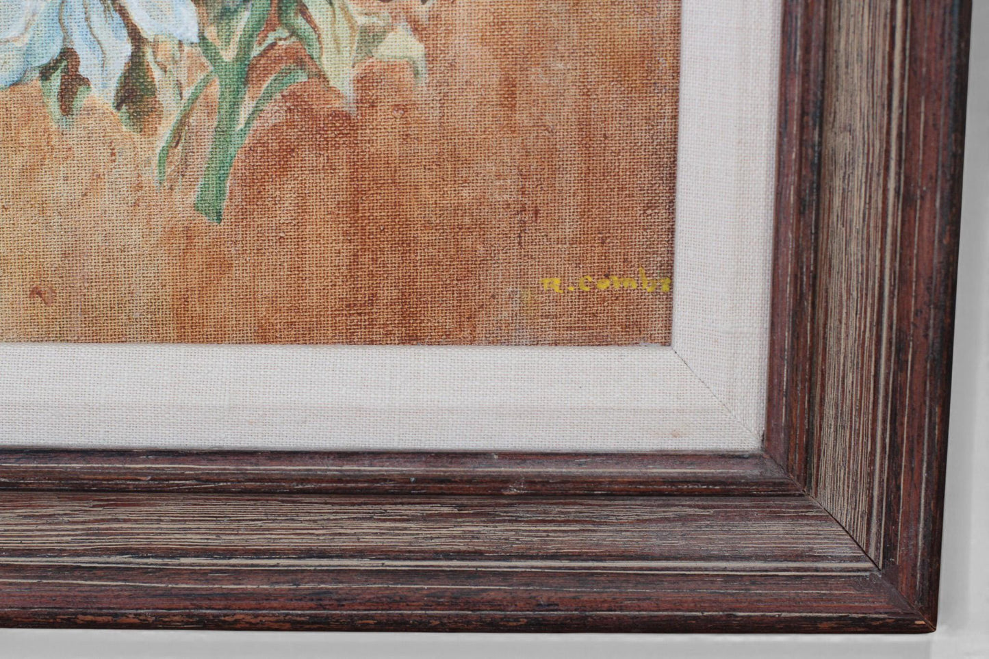 Vintage Floral Oil Painting in Wood Frame | Original Wall Art