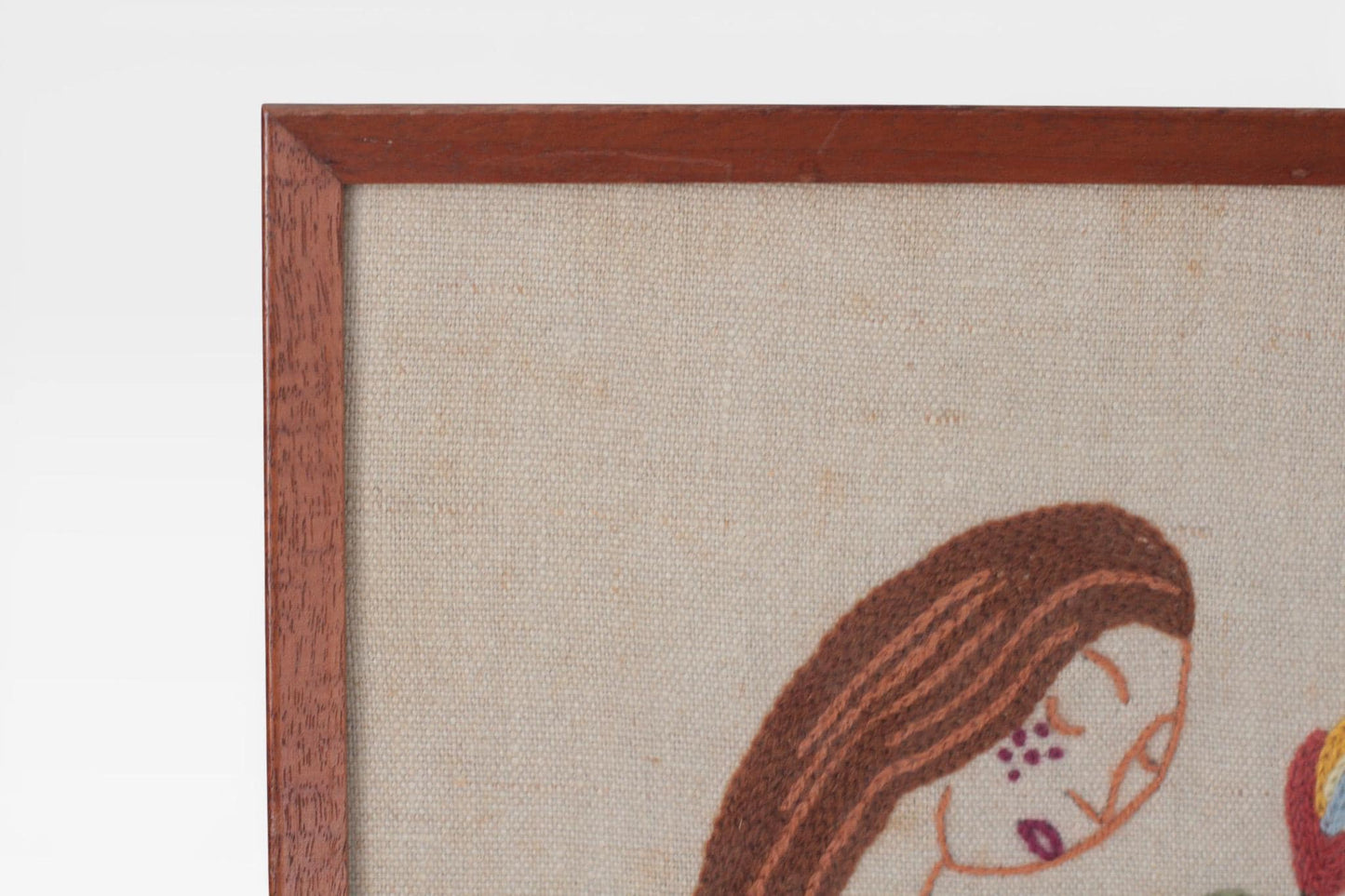 Vintage Framed Virgo Crewel Embroidery Wall Hanging