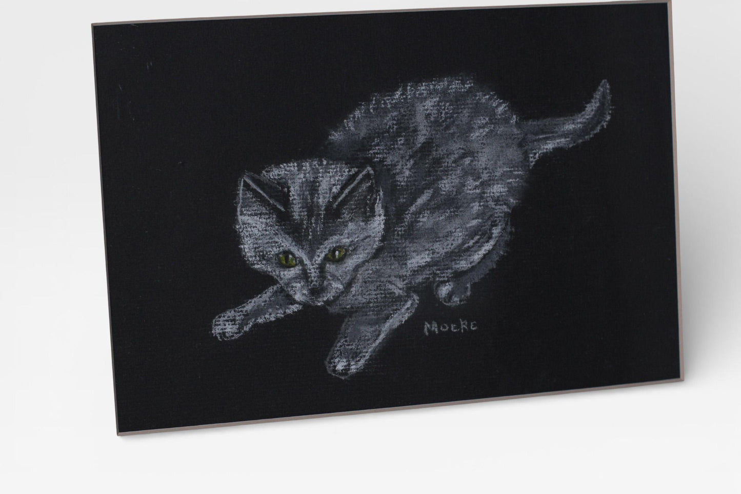 Vintage Framed Pastel Cat Drawing | Signed by Artist