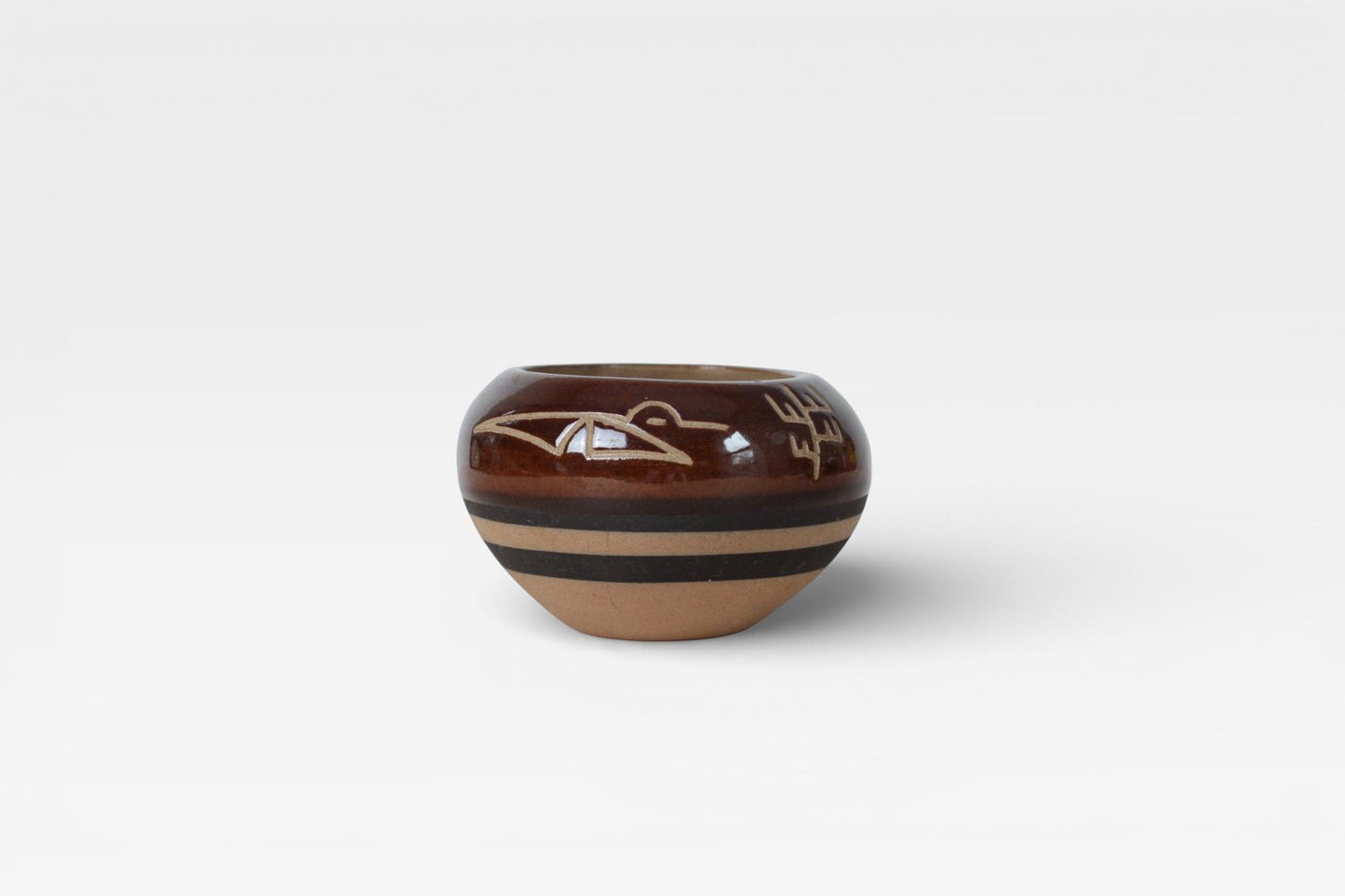Vintage Handmade Saguaro Stoneware Bowl with Bird Motif | Southwestern Folk Art