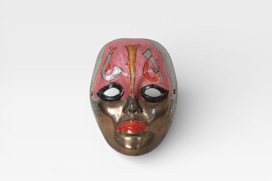 Vintage Enameled Brass Theater Mask | Decorative Wall Art